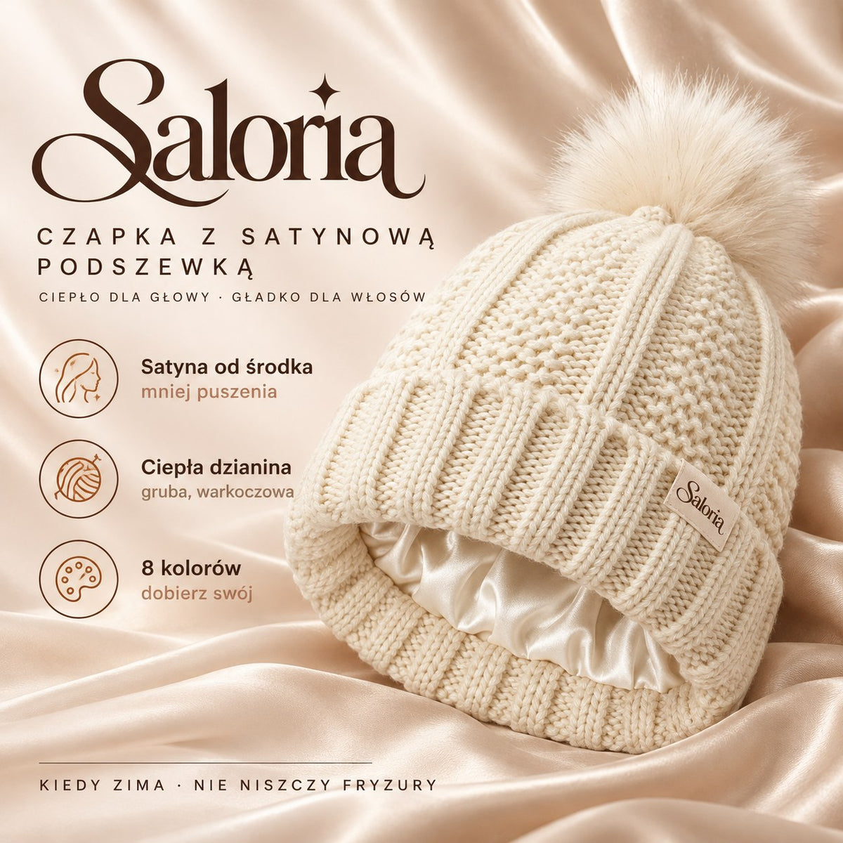 Czapka Saloria z satynową podszewką